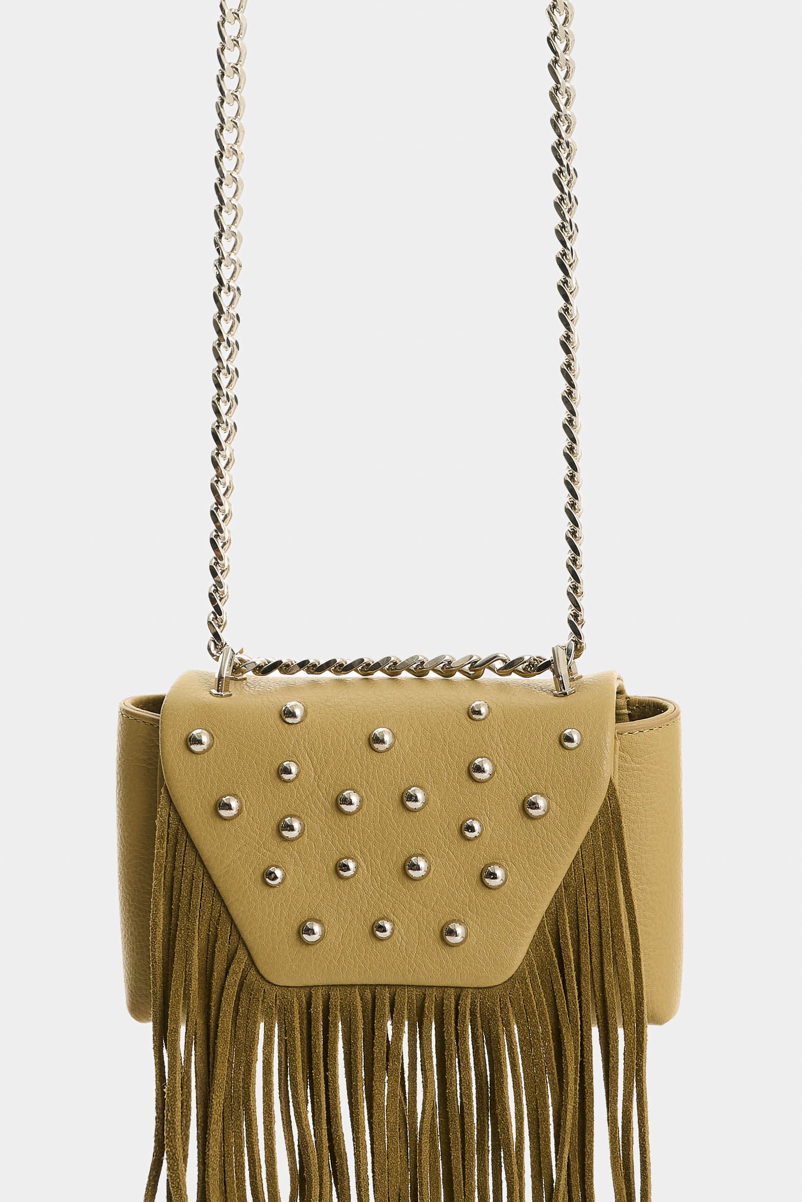Bandolera mini Lili de cuero con flecos y taches para mujer