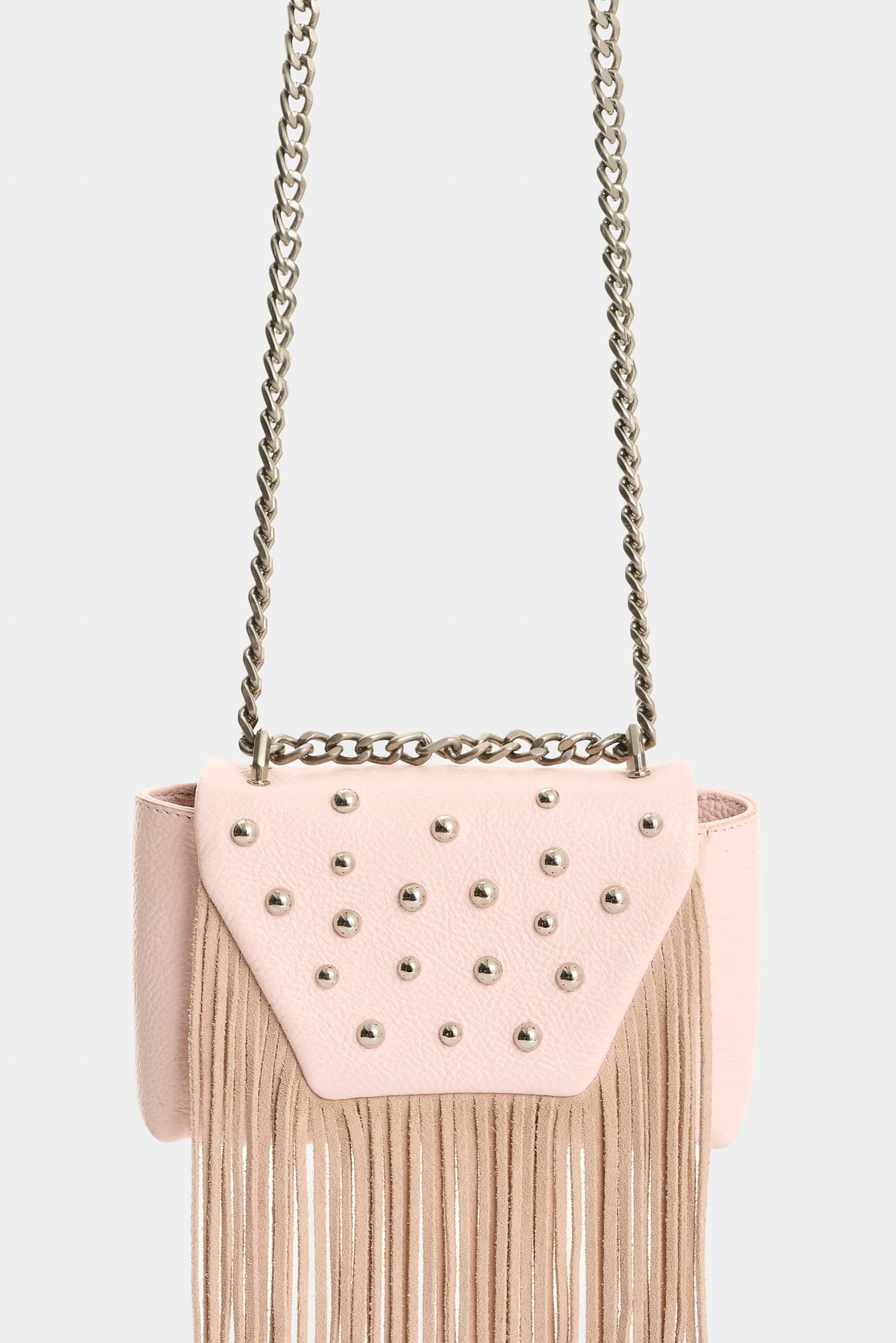 Bandolera mini Lili de cuero con flecos y taches para mujer